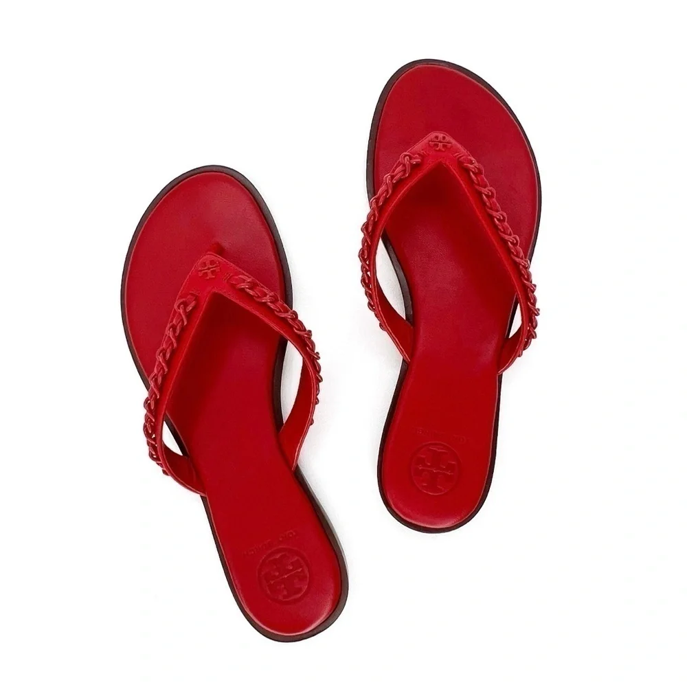 NEW Tory Burch Everly Chain Thong Sandals Size 6 Bearberry Red Flip Flops 88335